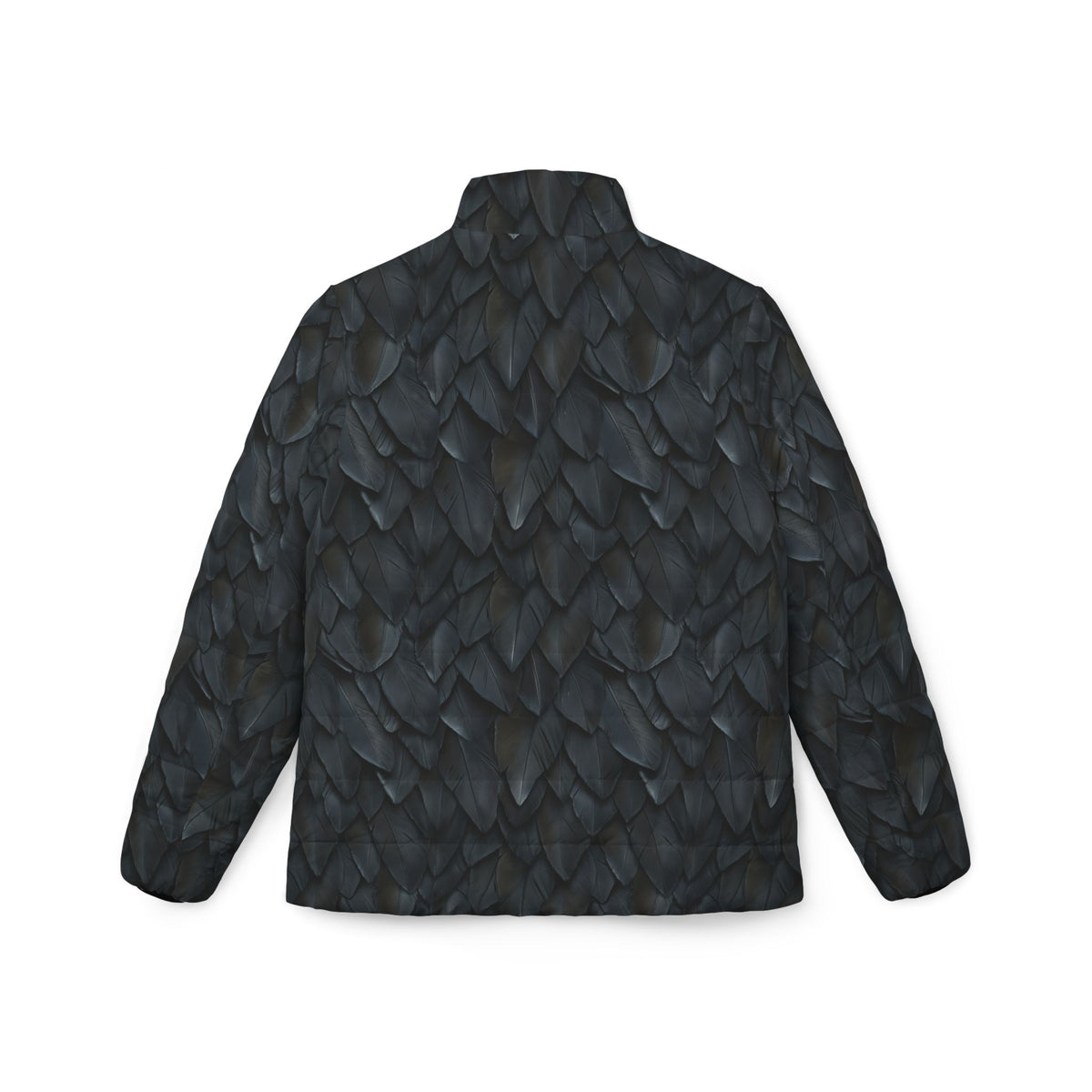 Feather-Scale Women’s Puffer Jacket — Dark Textured All-Over Print