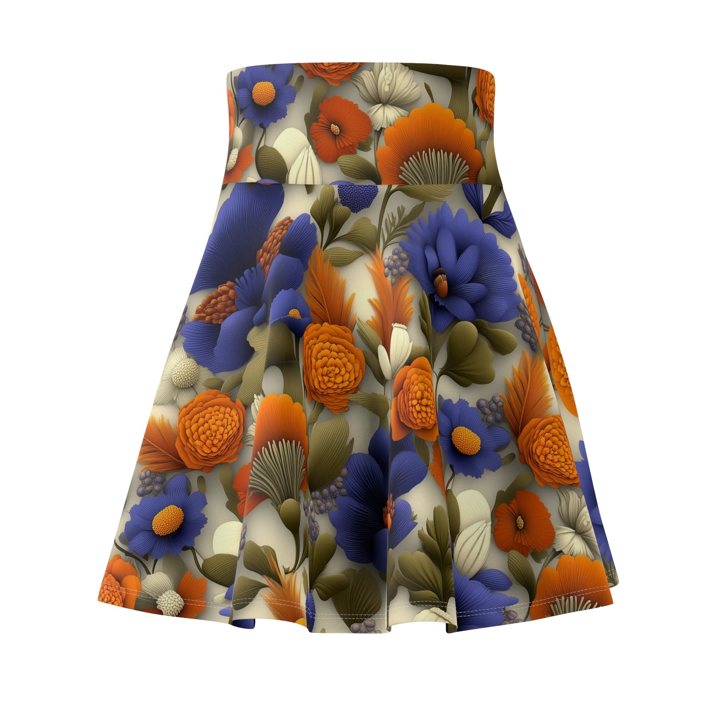 Blue and Orange Blooms - Skater Skirt