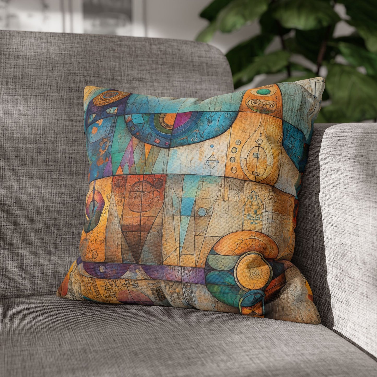 Cosmic Hieroglyphs- Square Polyester Pillowcase