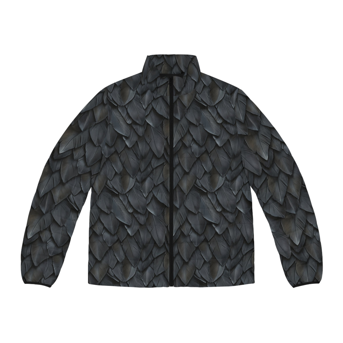 Feather Scale Puffer Jacket — Men's Black Textured All-Over Print