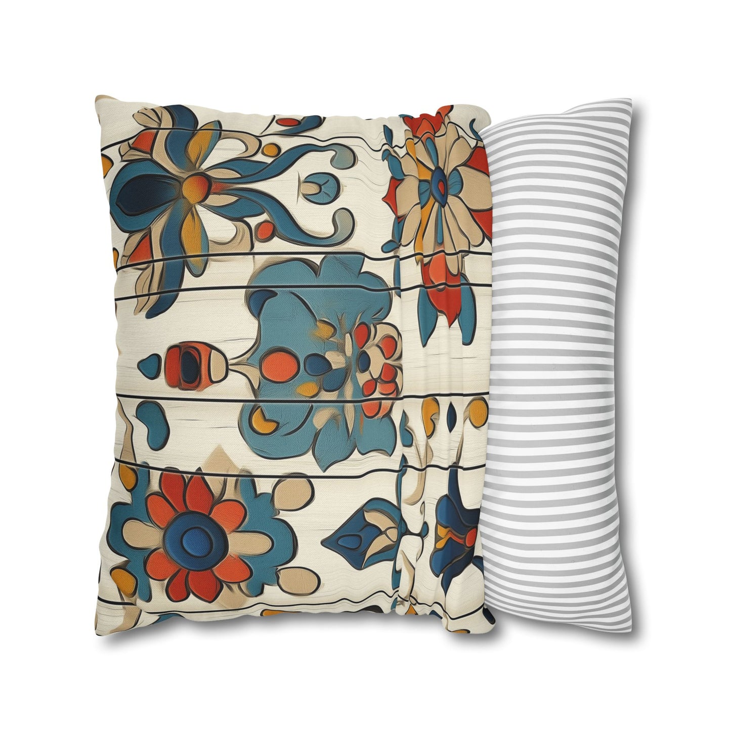 Vibrant Folk Blooms - Square Polyester Pillowcase