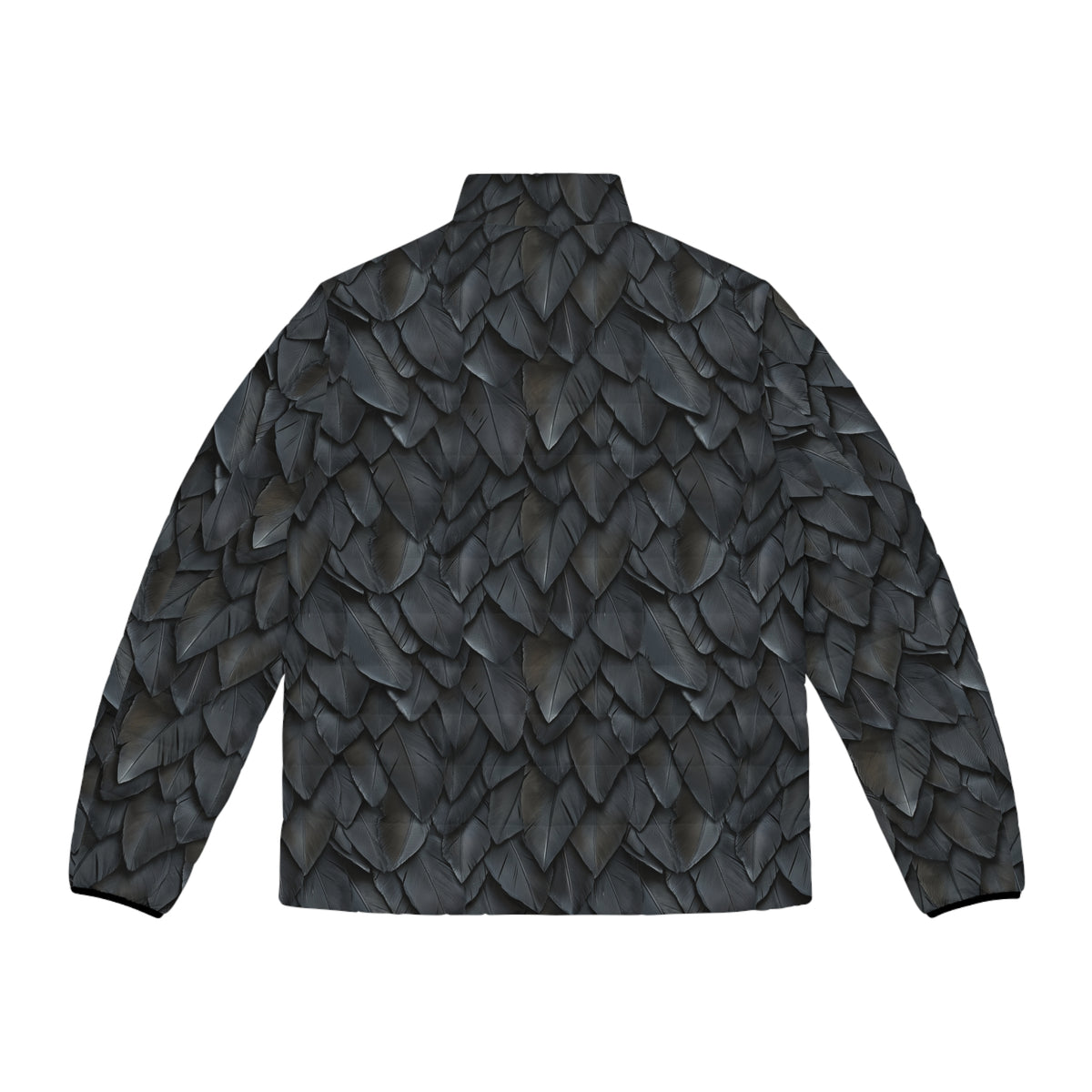 Feather Scale Puffer Jacket — Men's Black Textured All-Over Print