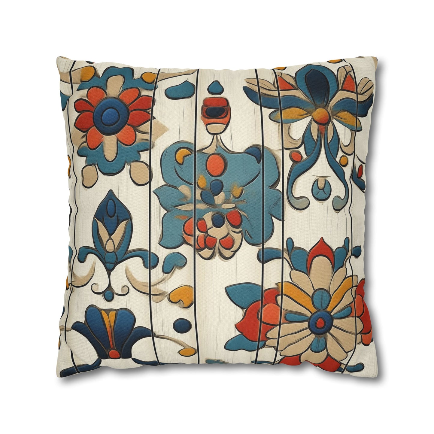 Vibrant Folk Blooms - Square Polyester Pillowcase