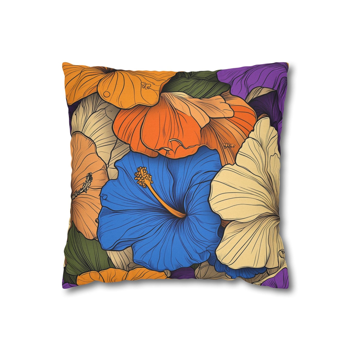 Tropical Hibiscus Paradise- Square Polyester Pillowcase