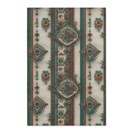 Vintage Boho Stripe Area Rug — Teal & Rust Floral Tribal Runner