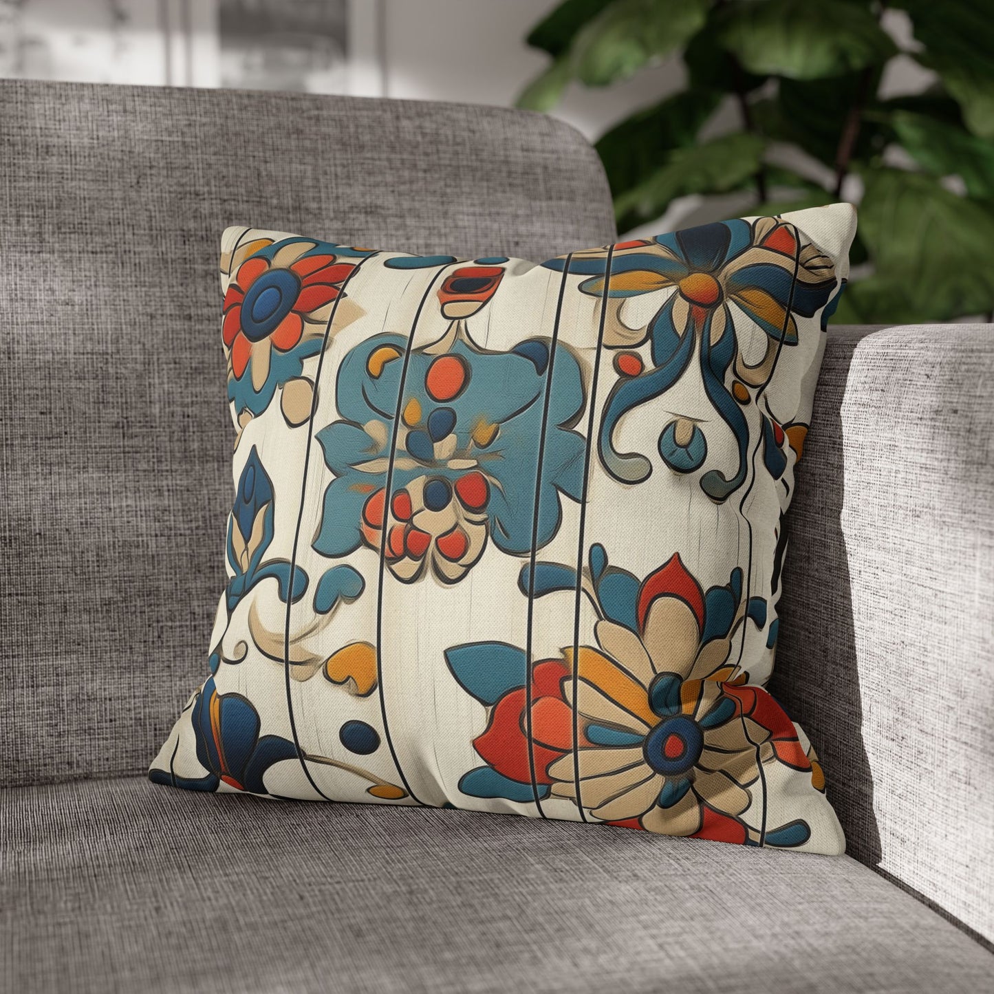 Vibrant Folk Blooms - Square Polyester Pillowcase