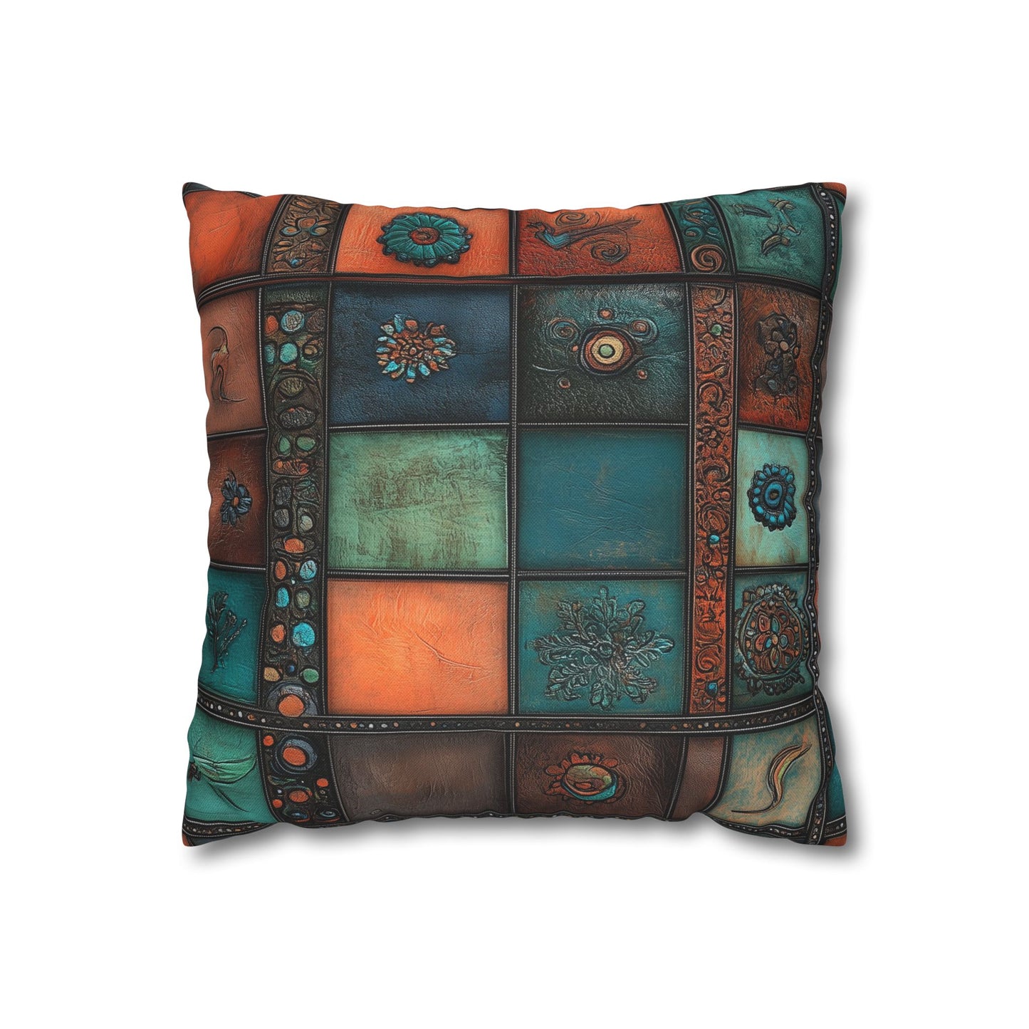 Leather Tile Symphony - Square Polyester Pillowcase