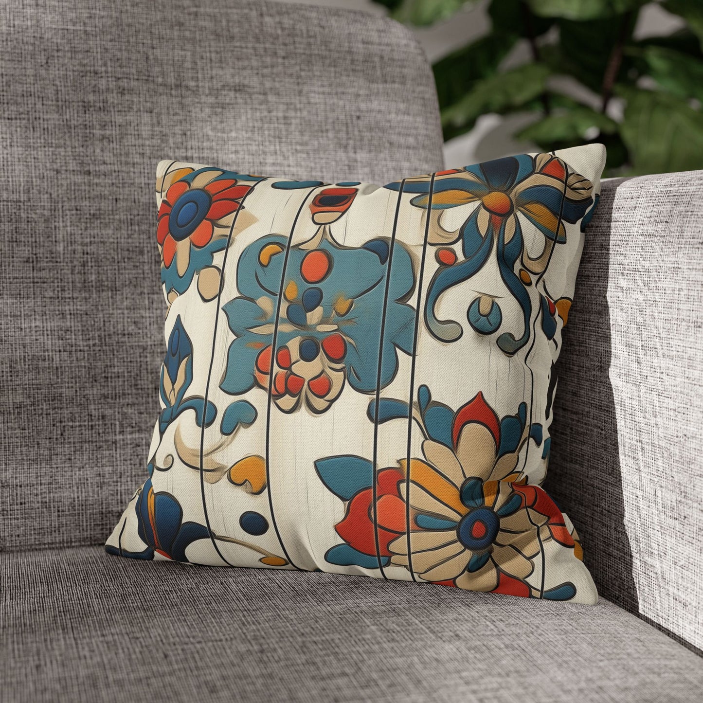 Vibrant Folk Blooms - Square Polyester Pillowcase