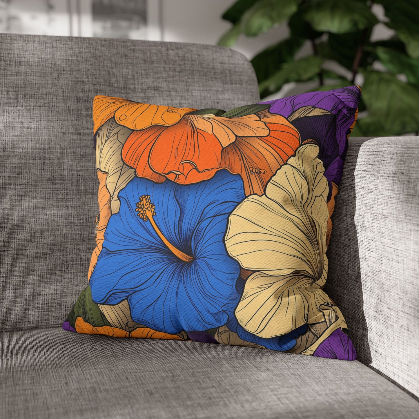 Tropical Hibiscus Paradise- Square Polyester Pillowcase