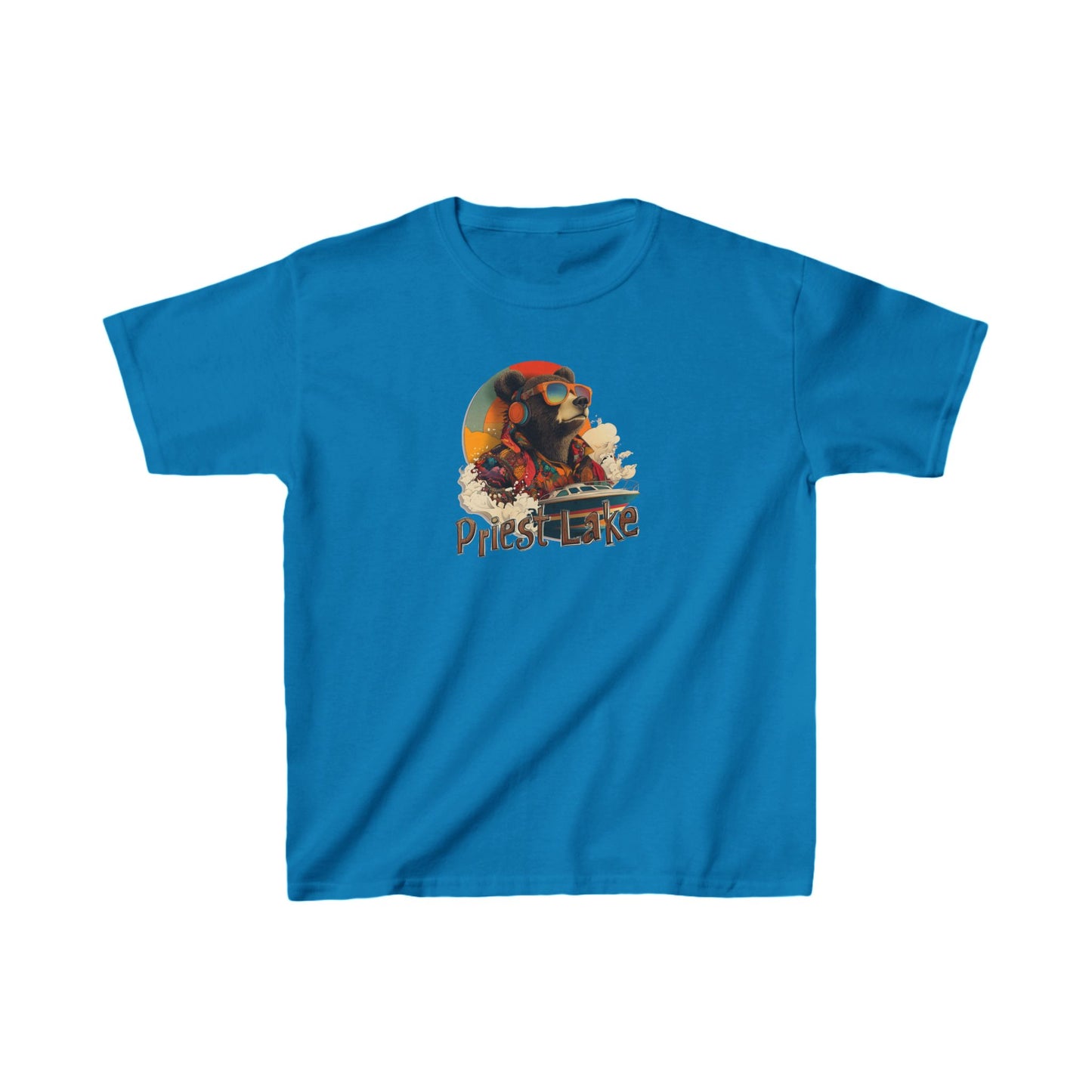 Priest Lake Boat Bear 1 Kids T-shirt