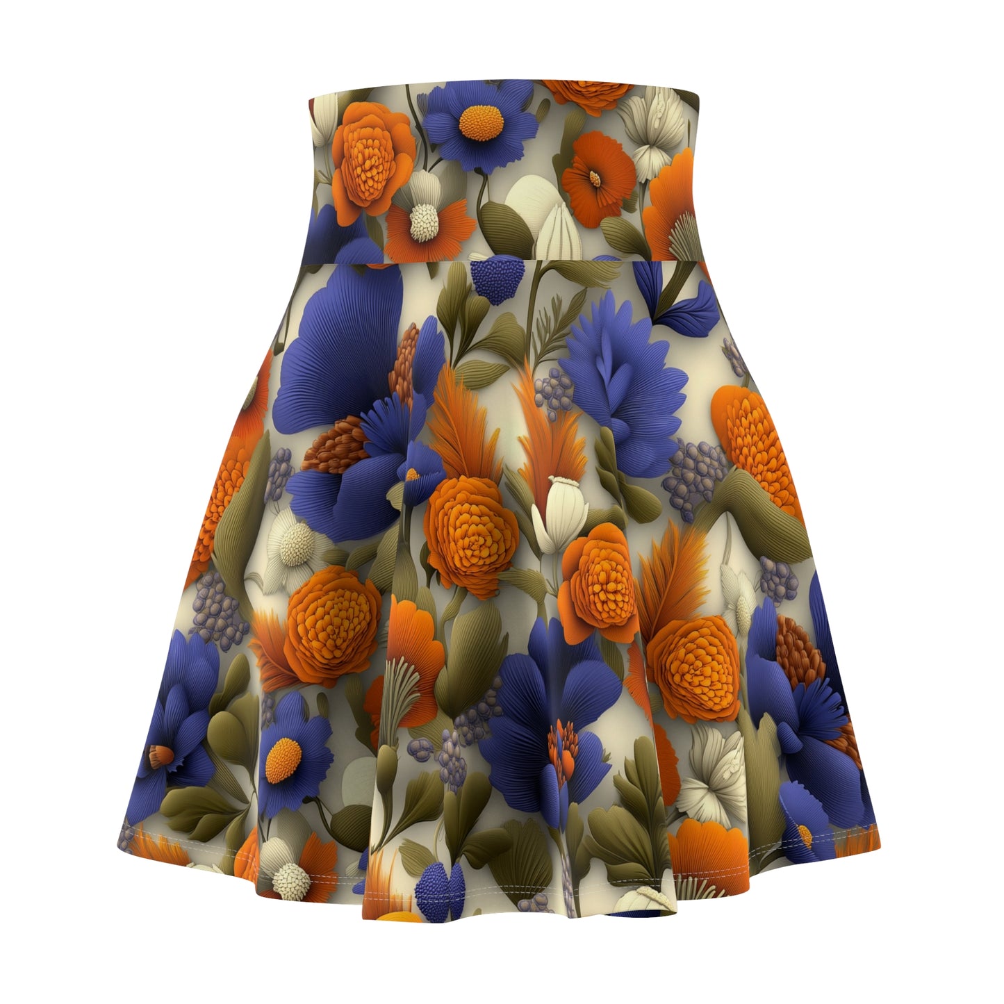 Blue and Orange Blooms - Skater Skirt