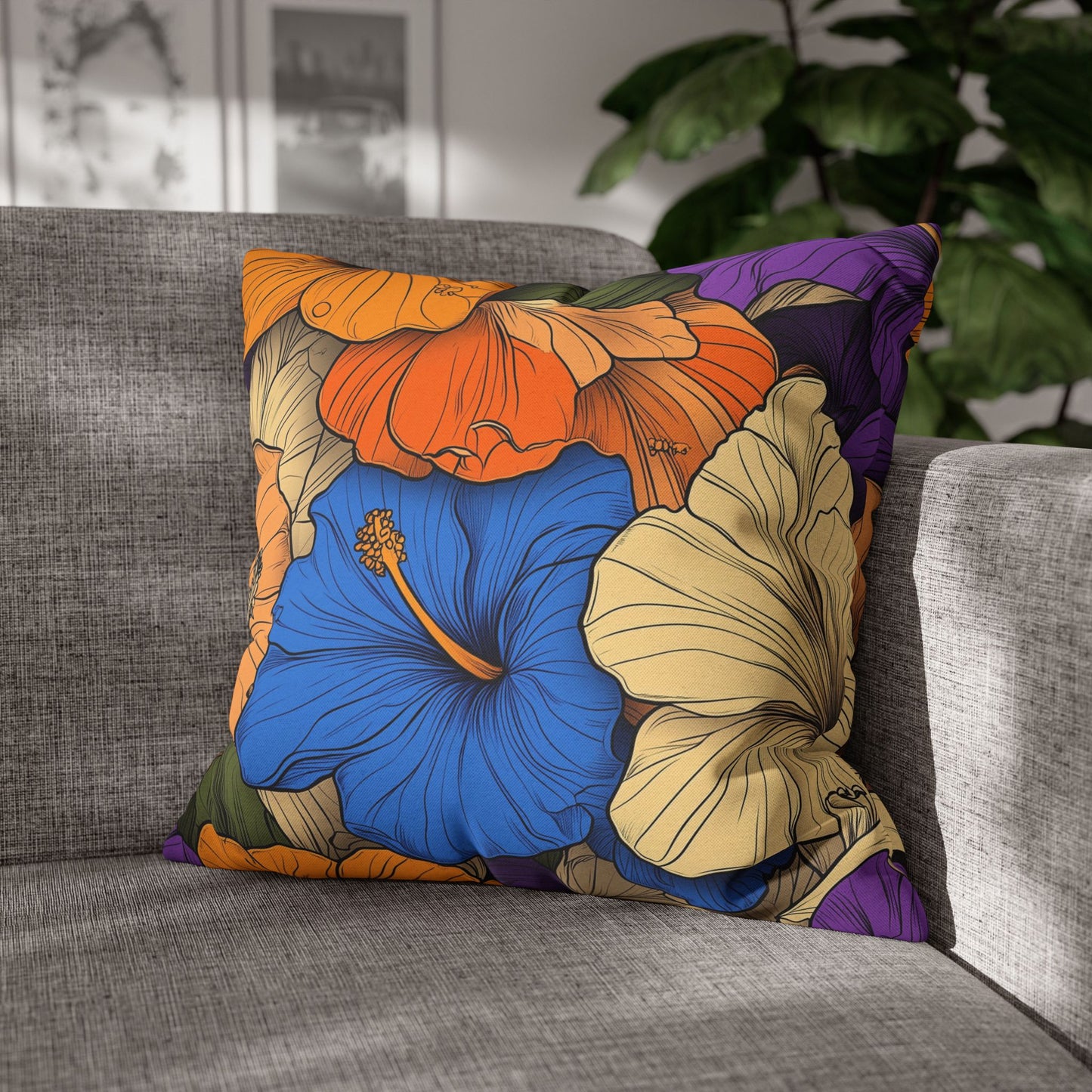 Tropical Hibiscus Paradise- Square Polyester Pillowcase