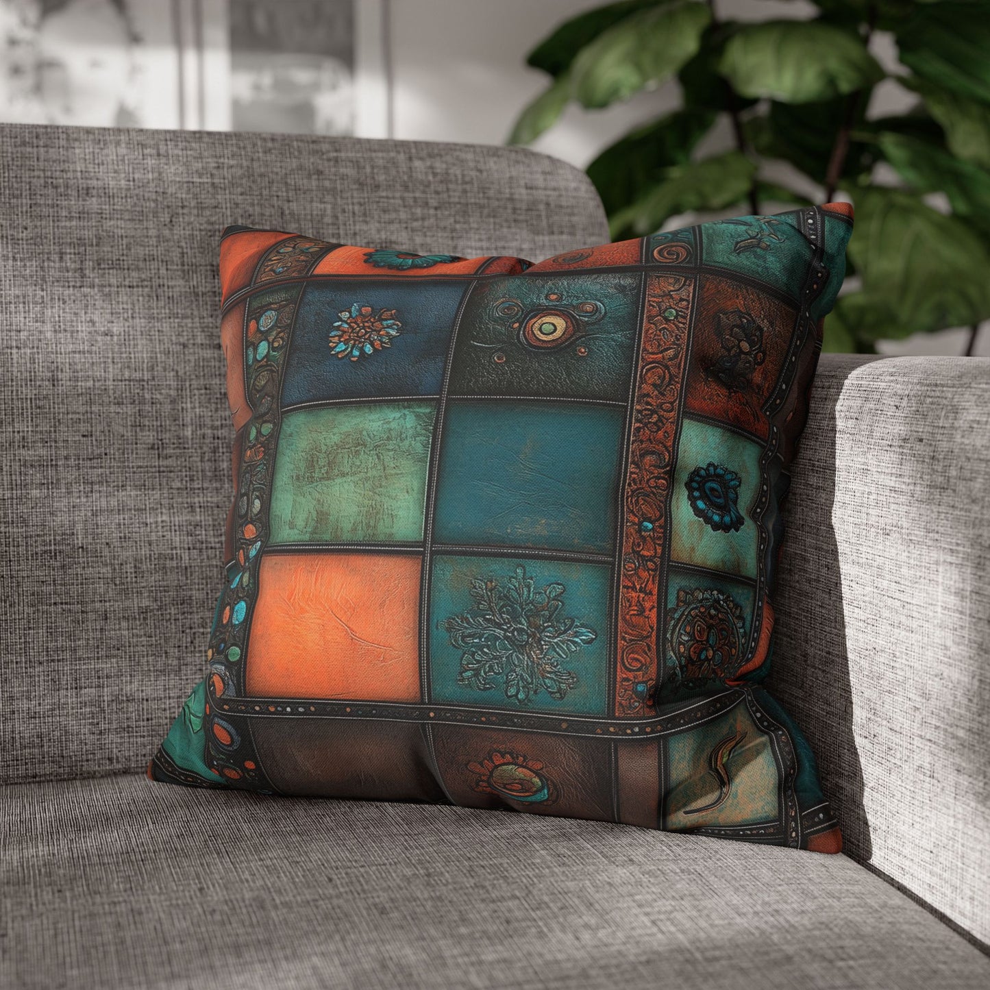 Leather Tile Symphony - Square Polyester Pillowcase