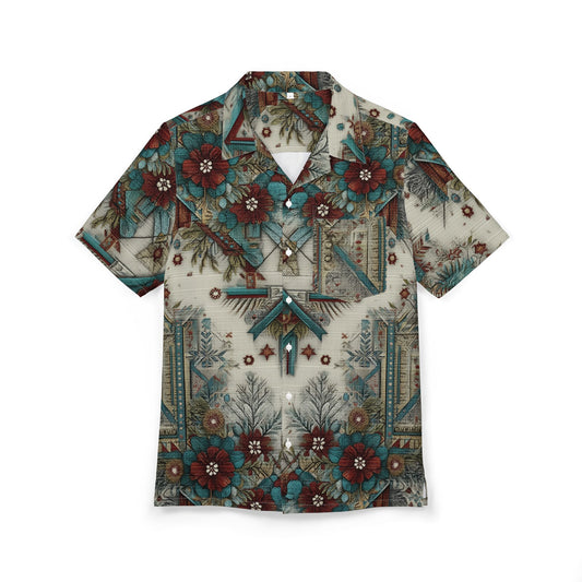 Vintage Floral Hawaiian Shirt — Teal & Maroon Aloha Button-Down