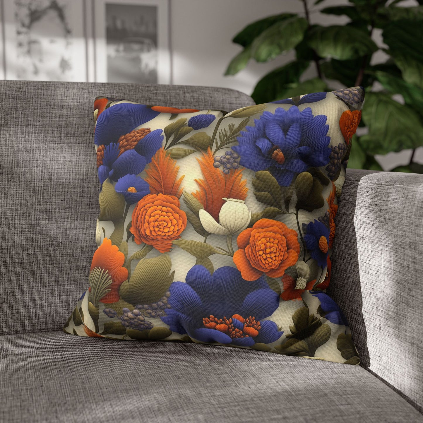 Vibrant Floral Fantasy- Square Polyester Pillowcase