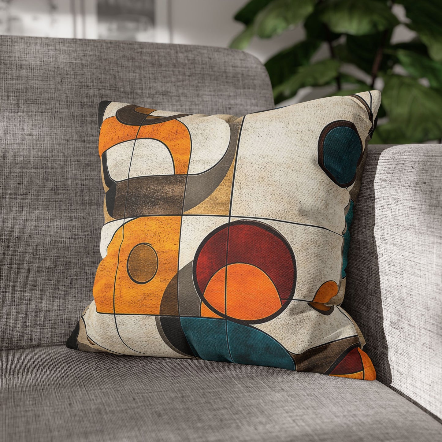 Retro Circles - Square Polyester Pillowcase