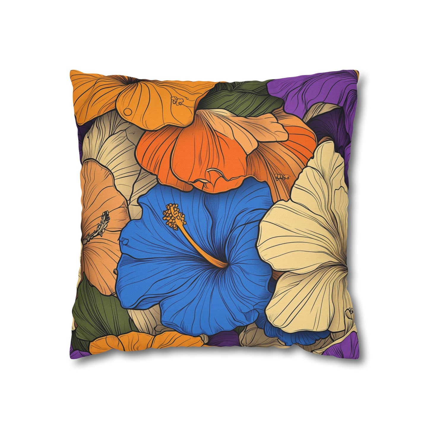 Tropical Hibiscus Paradise- Square Polyester Pillowcase