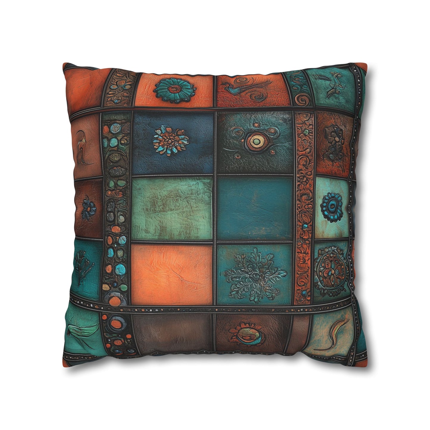 Leather Tile Symphony - Square Polyester Pillowcase