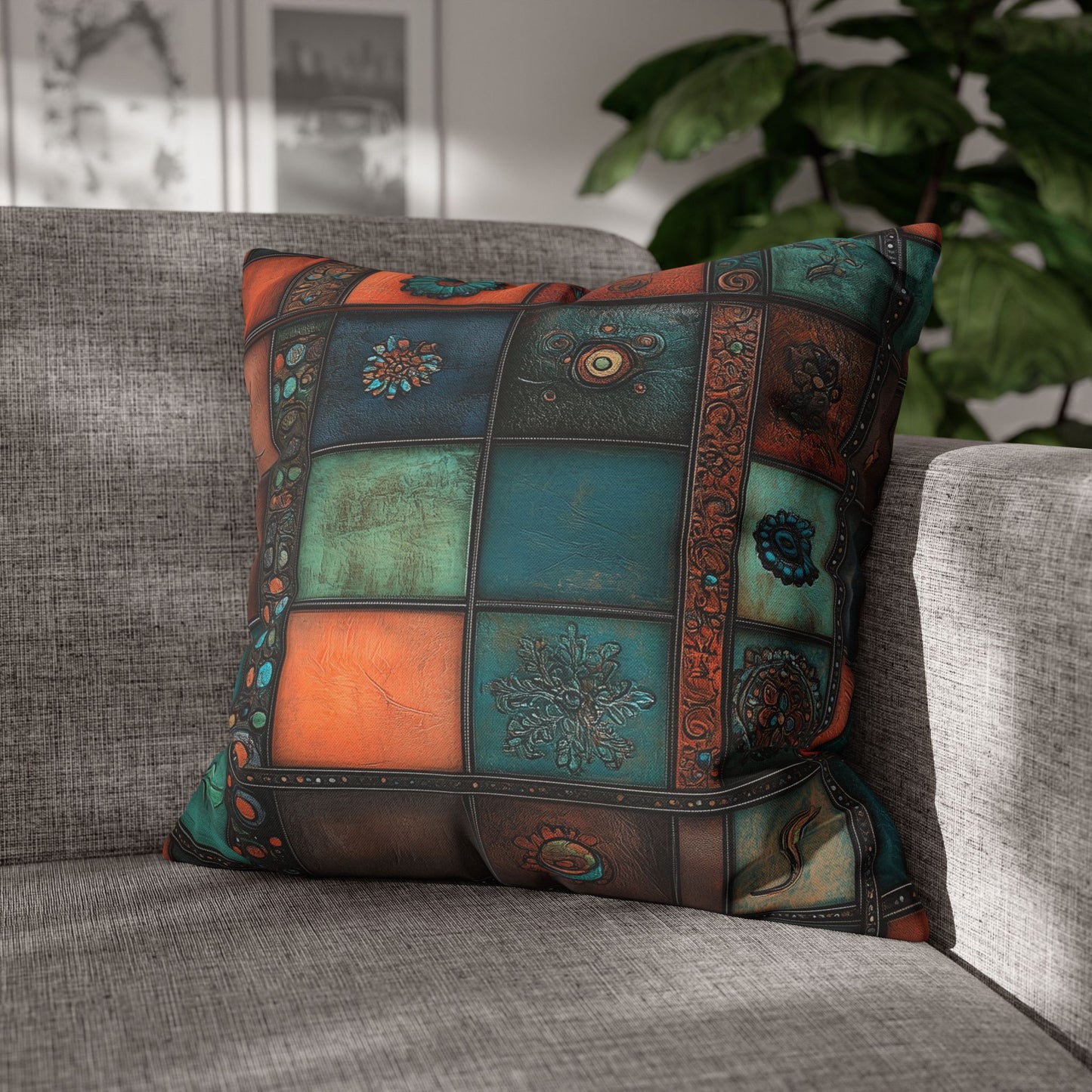 Leather Tile Symphony - Square Polyester Pillowcase