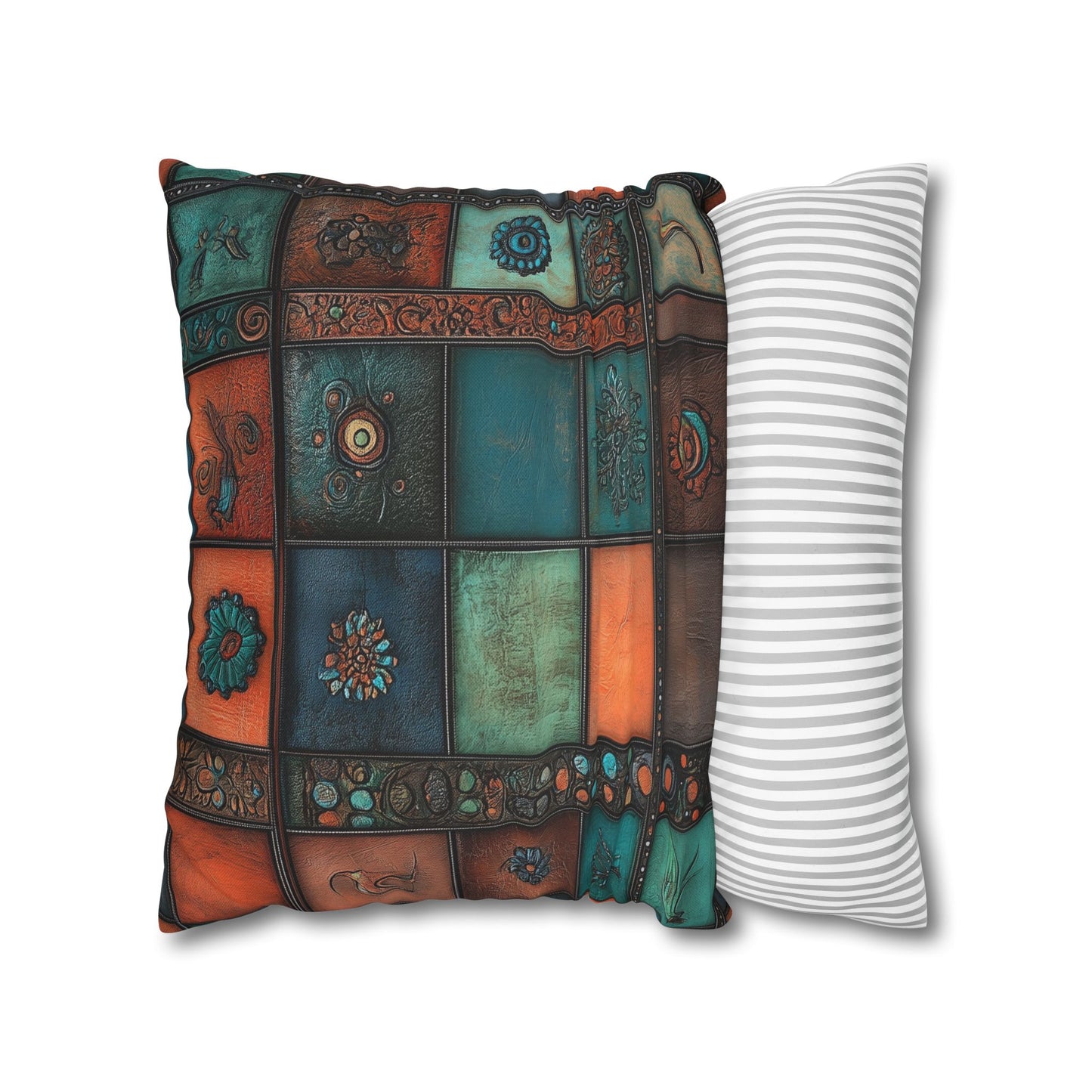 Leather Tile Symphony - Square Polyester Pillowcase