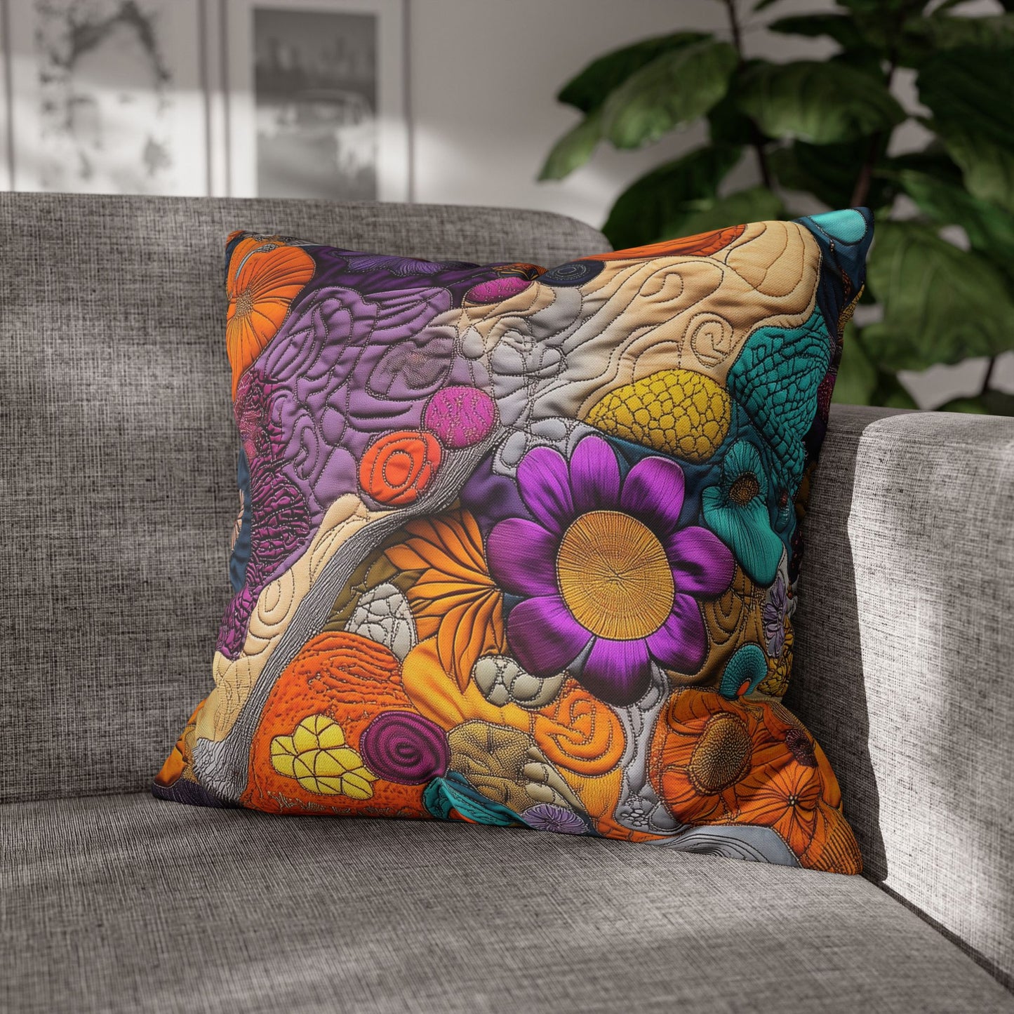 Floral Tapestry Delight- Square Polyester Pillowcase