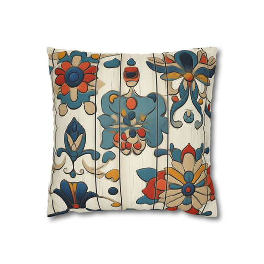 Vibrant Folk Blooms - Square Polyester Pillowcase