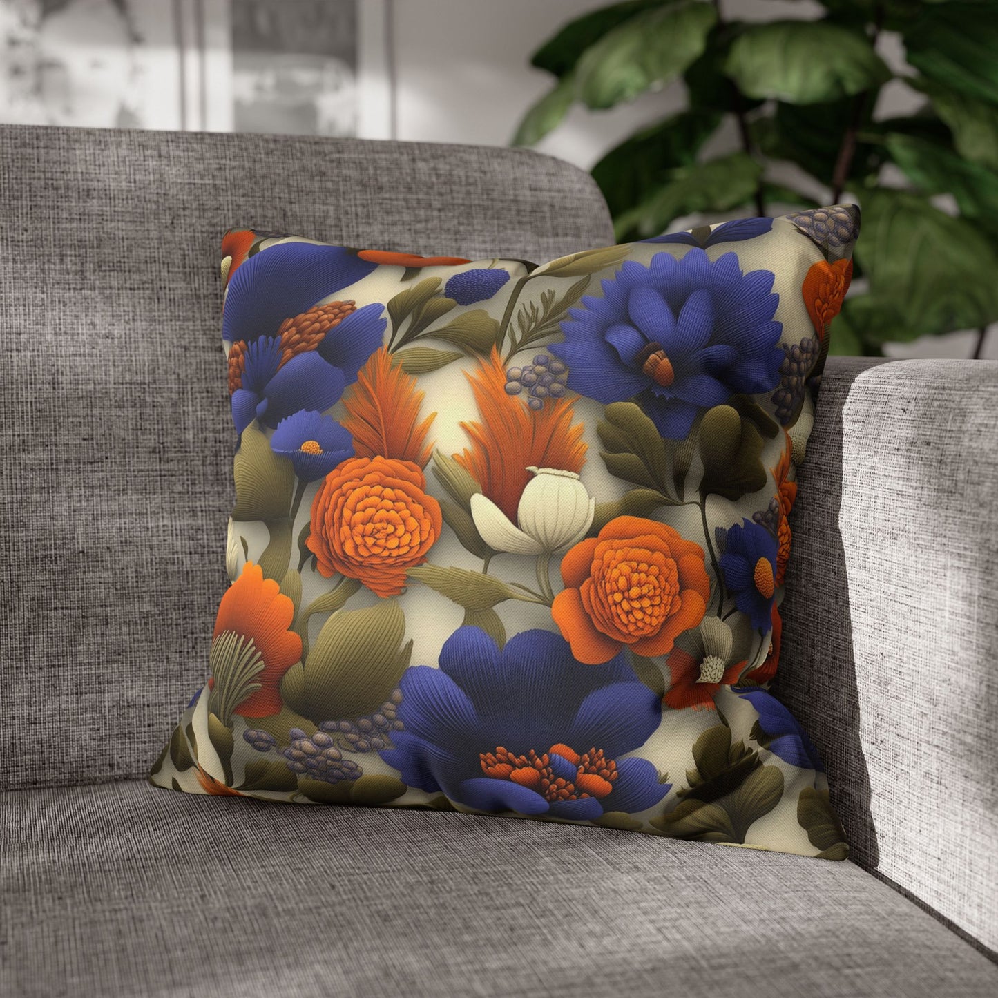 Vibrant Floral Fantasy- Square Polyester Pillowcase