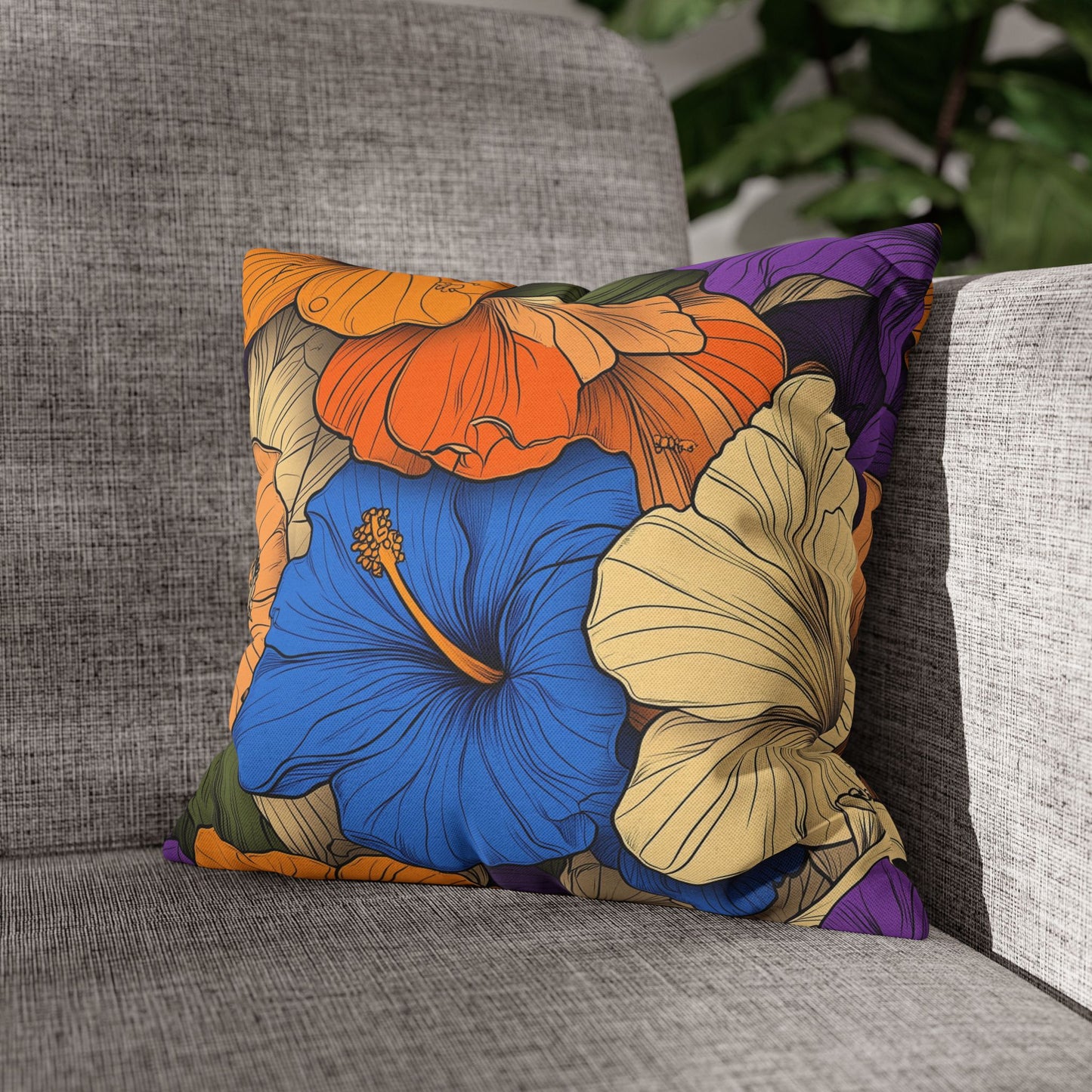 Tropical Hibiscus Paradise- Square Polyester Pillowcase