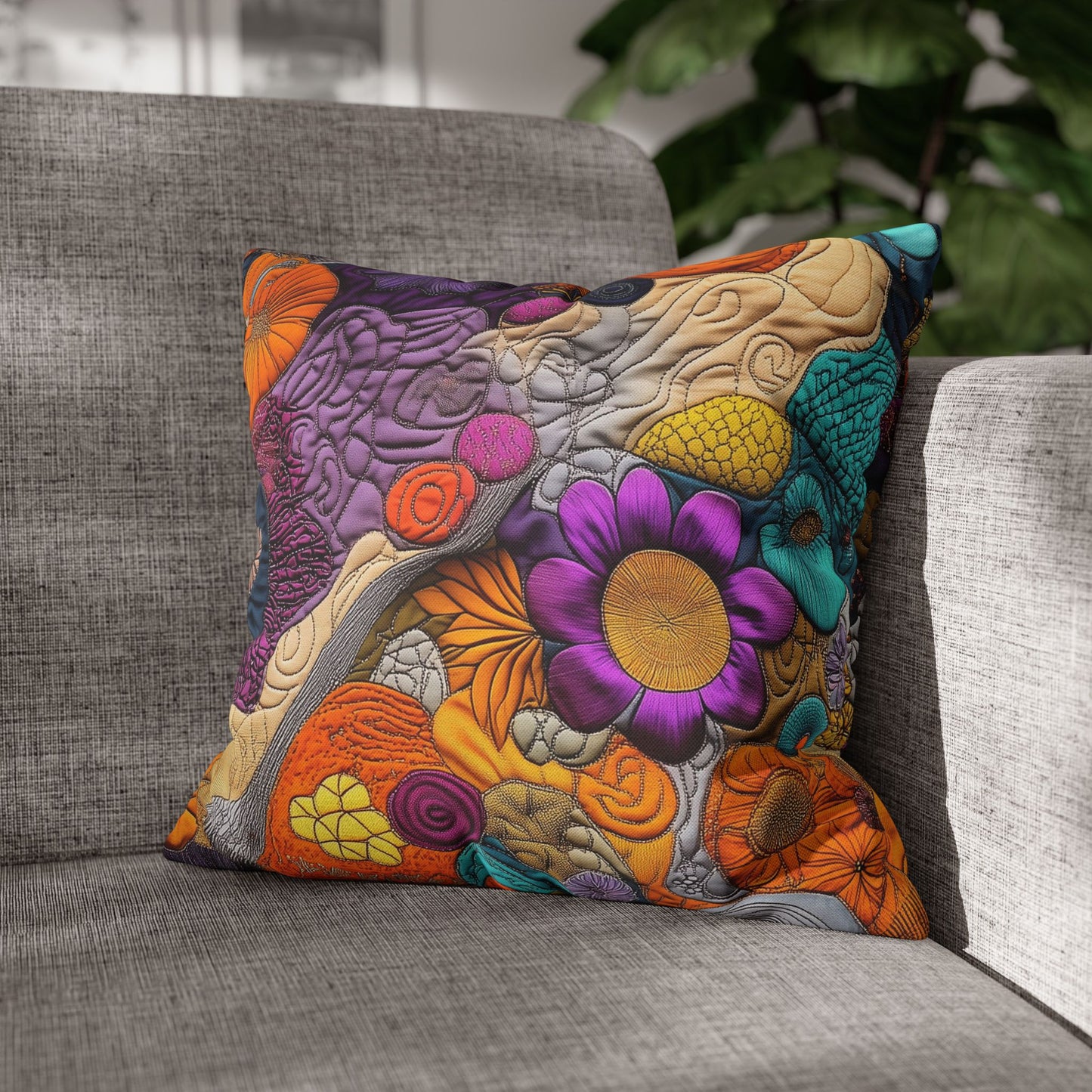 Floral Tapestry Delight- Square Polyester Pillowcase