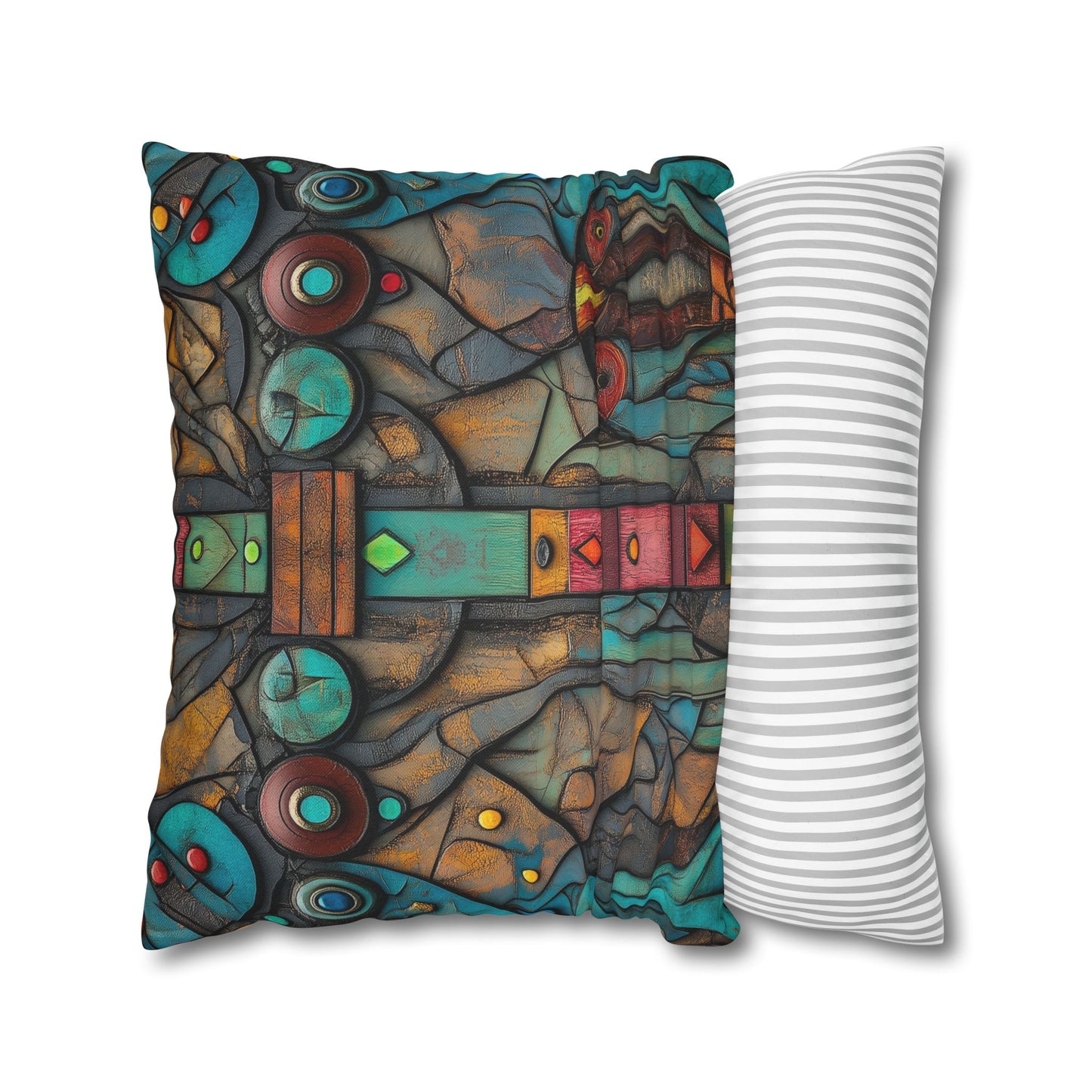 Turquoise Mosaic Dreams - Square Polyester Pillowcase