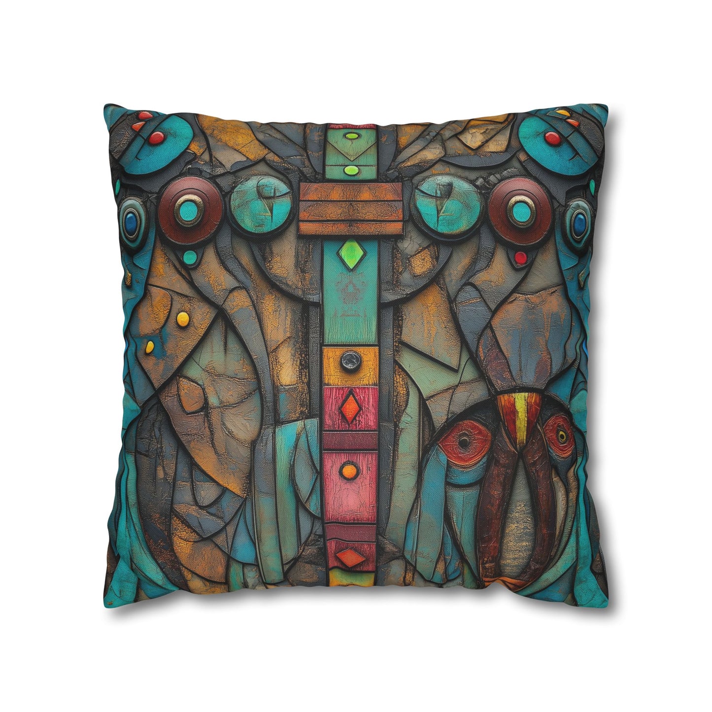 Turquoise Mosaic Dreams - Square Polyester Pillowcase