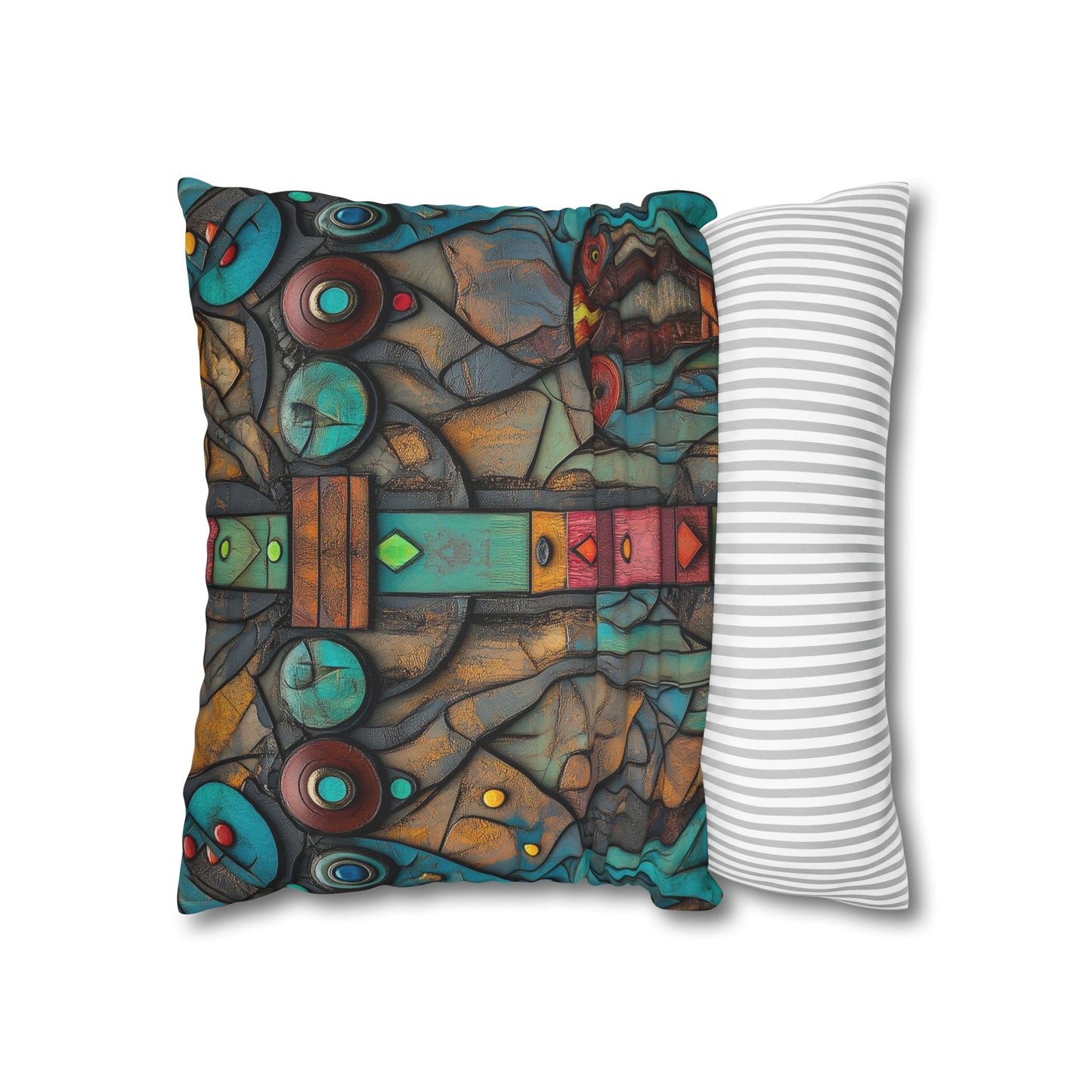 Turquoise Mosaic Dreams - Square Polyester Pillowcase