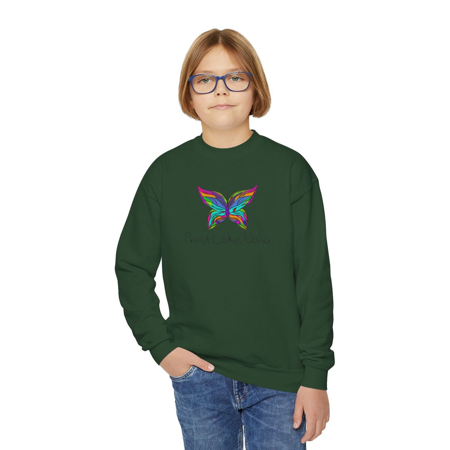 Priest Lake Butterfly Youth Crewneck Sweatshirt