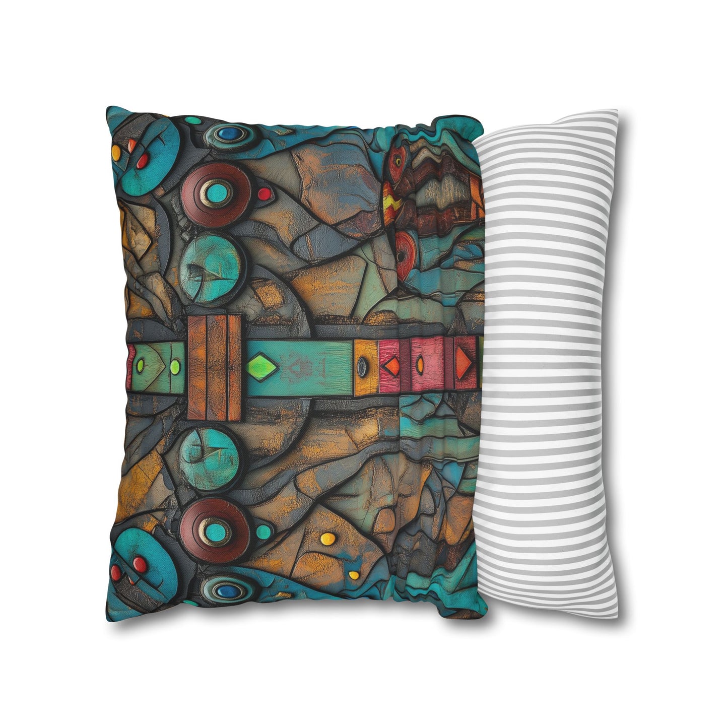 Turquoise Mosaic Dreams - Square Polyester Pillowcase