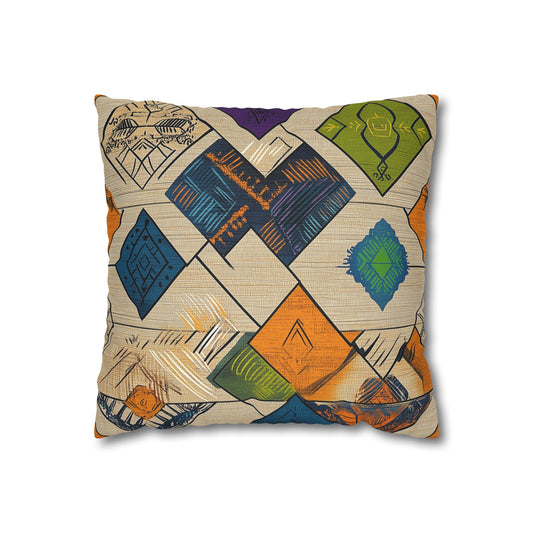 Geometric Tribal Fusion- Square Polyester Pillowcase