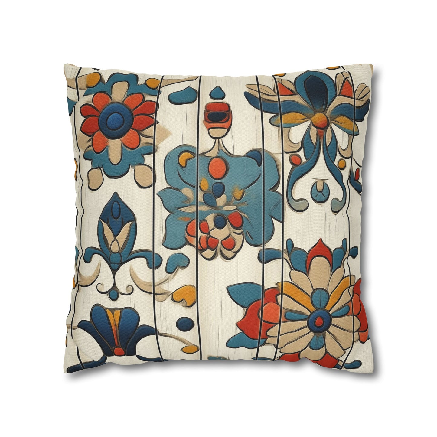 Vibrant Folk Blooms - Square Polyester Pillowcase