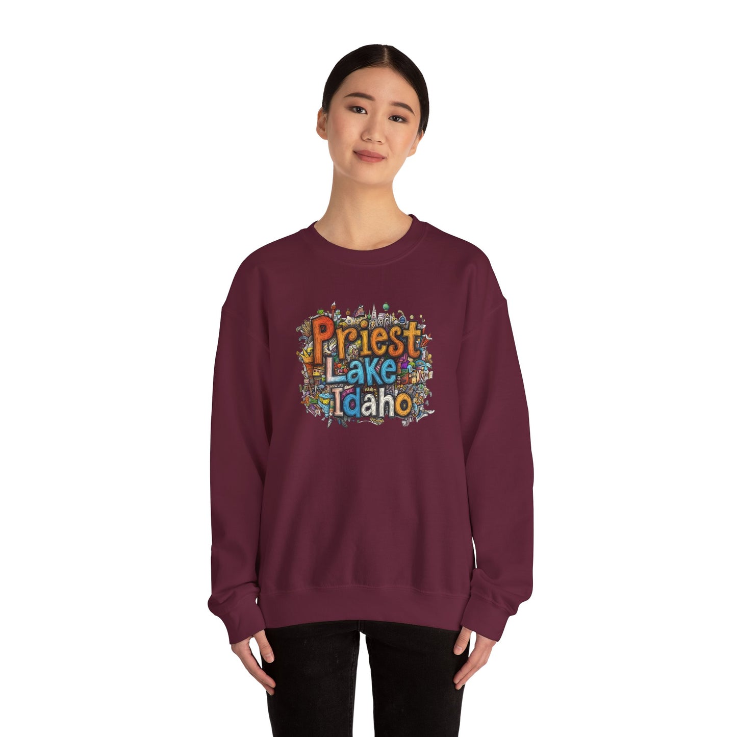 Priest Lake Idaho Fun Heavy Blend™ Crewneck Sweatshirt