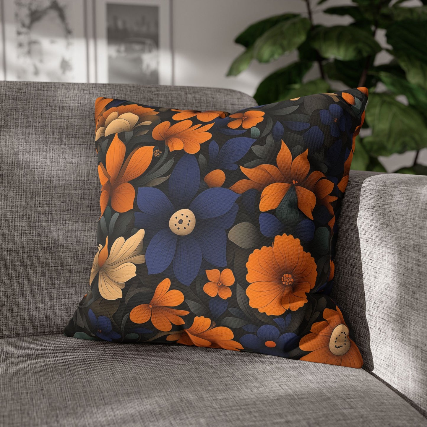 Midnight Blossom- Square Polyester Pillowcase