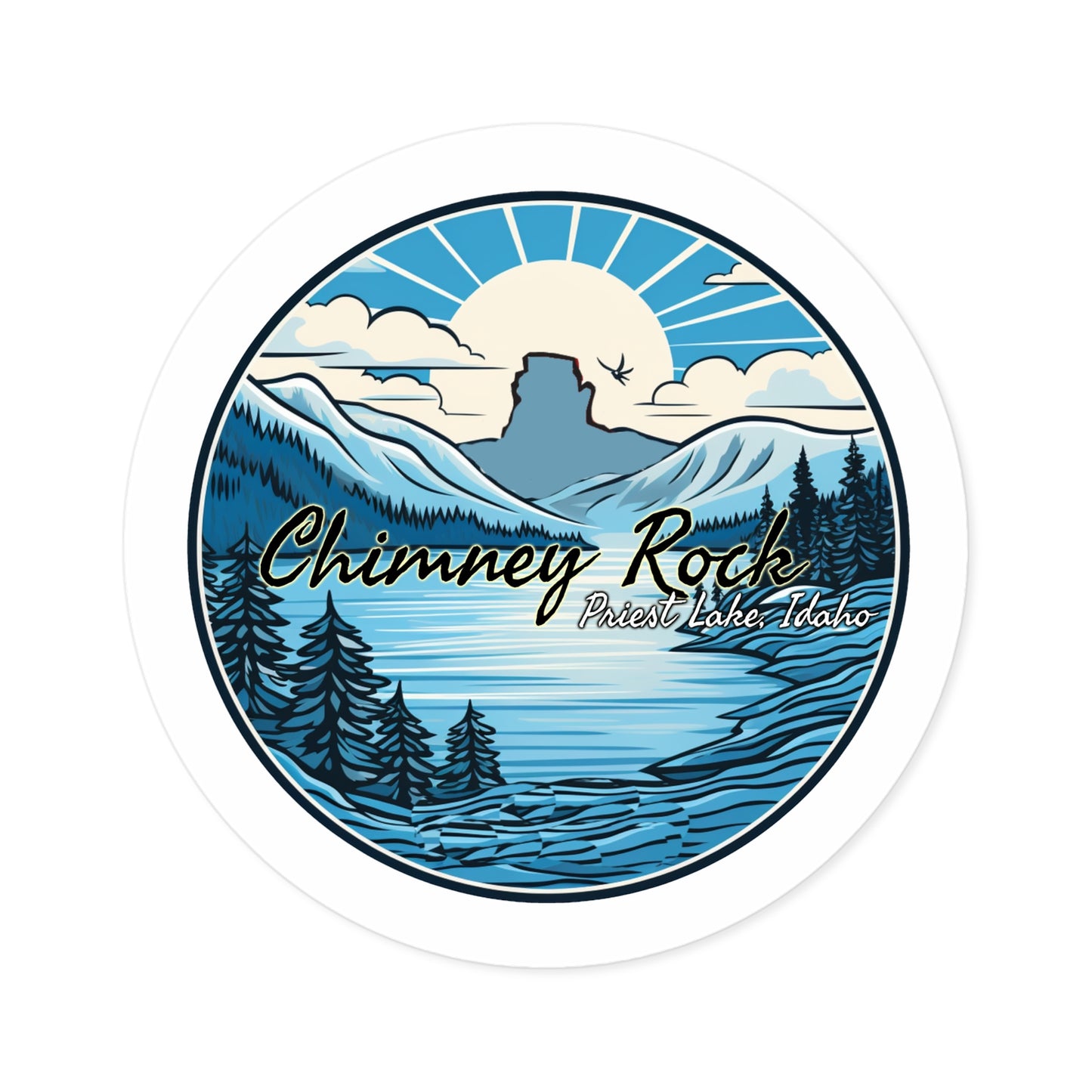 Blue Chimney Rock, Priest Lake, Idaho Sticker