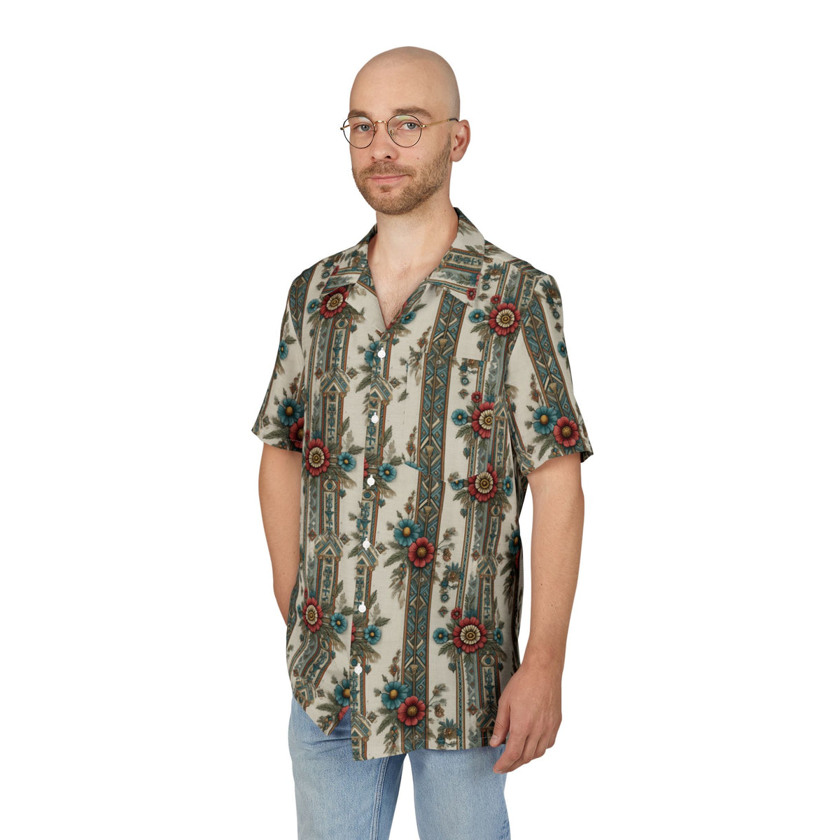Copy of Vintage Floral Hawaiian Shirt — Teal & Maroon Aloha Button-Down
