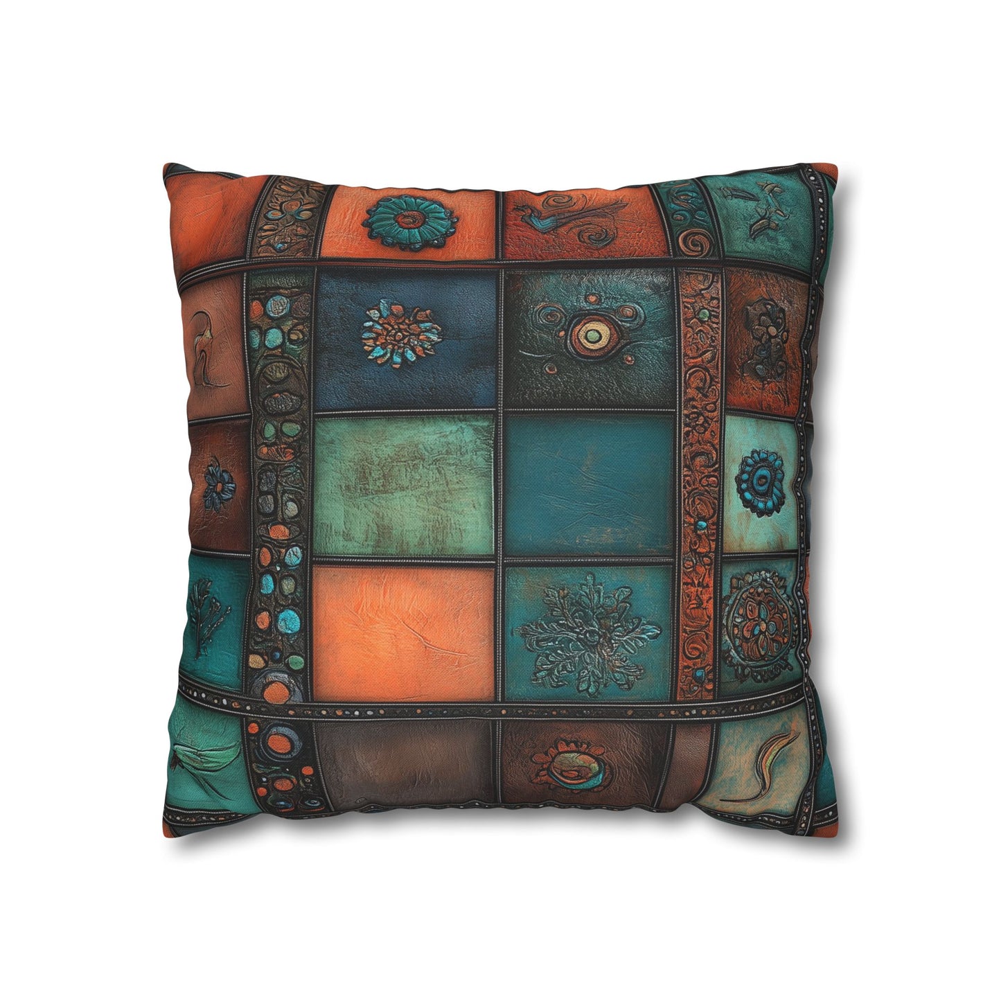 Leather Tile Symphony - Square Polyester Pillowcase