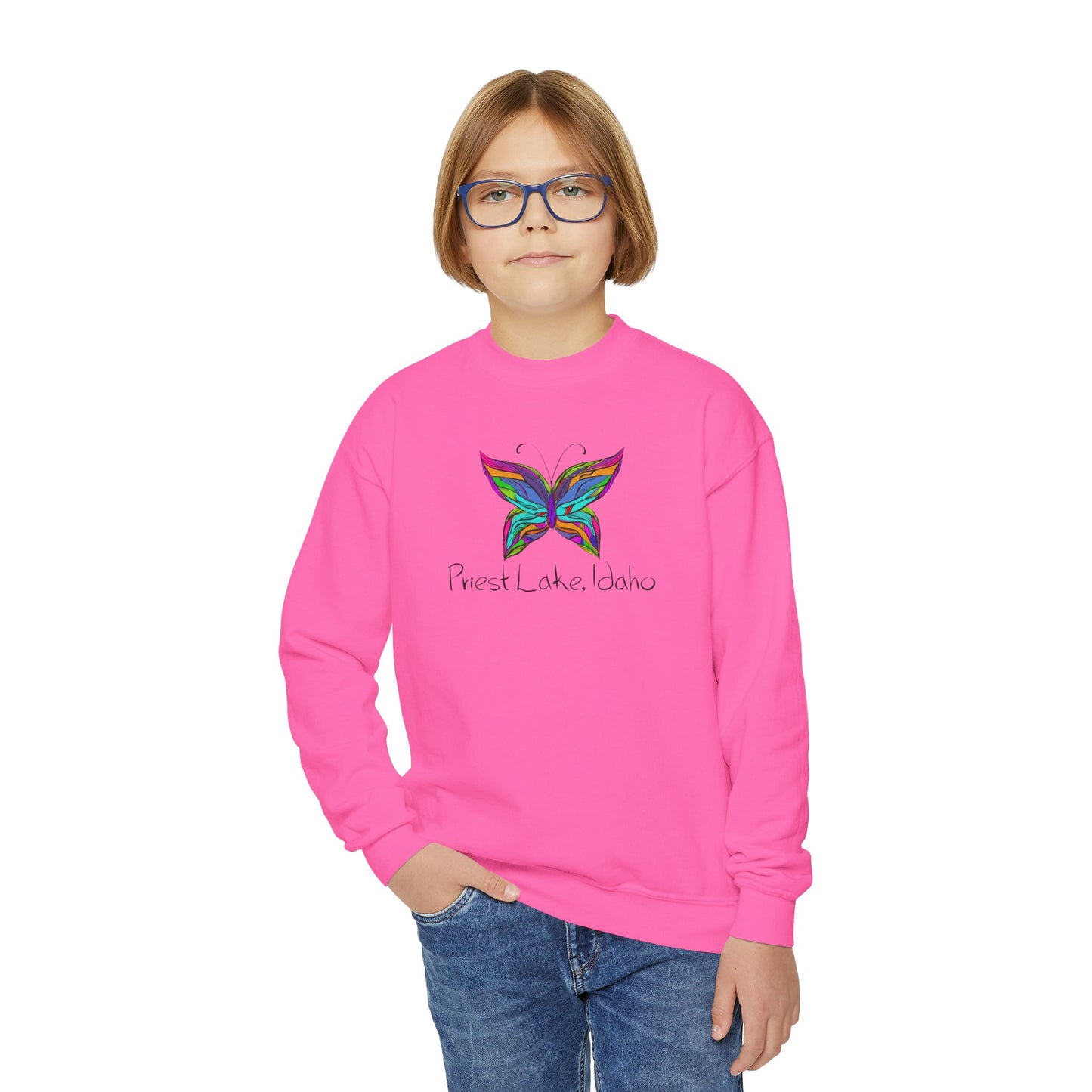 Priest Lake Butterfly Youth Crewneck Sweatshirt