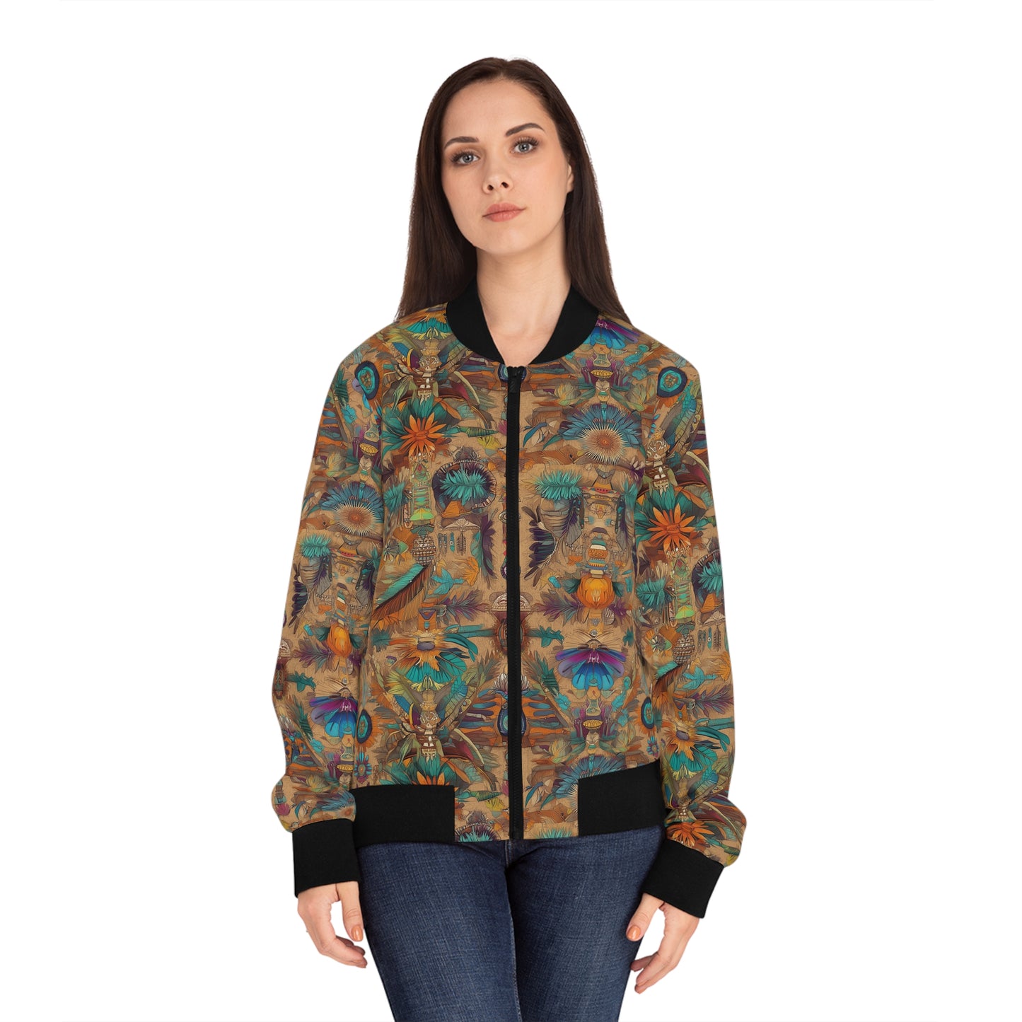 Boho Native Floral Bomber