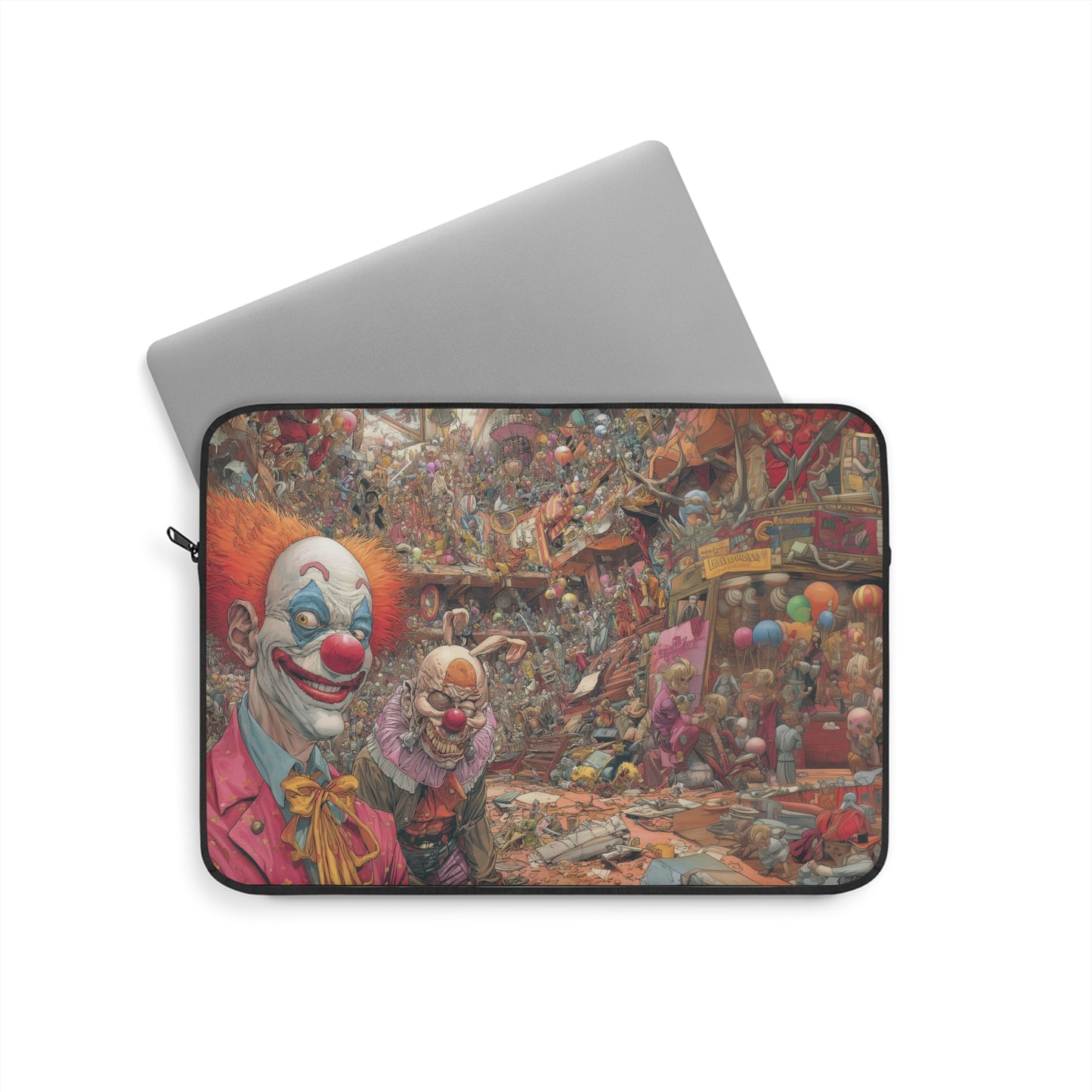 Creepy Carnival Clown Laptop Sleeve — Distressed Vintage Circus Design