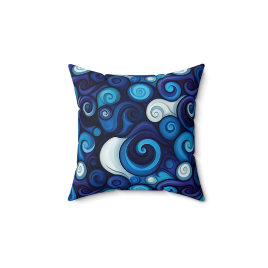 Blue Swirlino Polyester Pillow 1