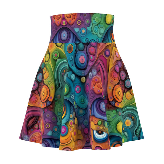 Abstract Faces in Technicolor - Skater Skirt