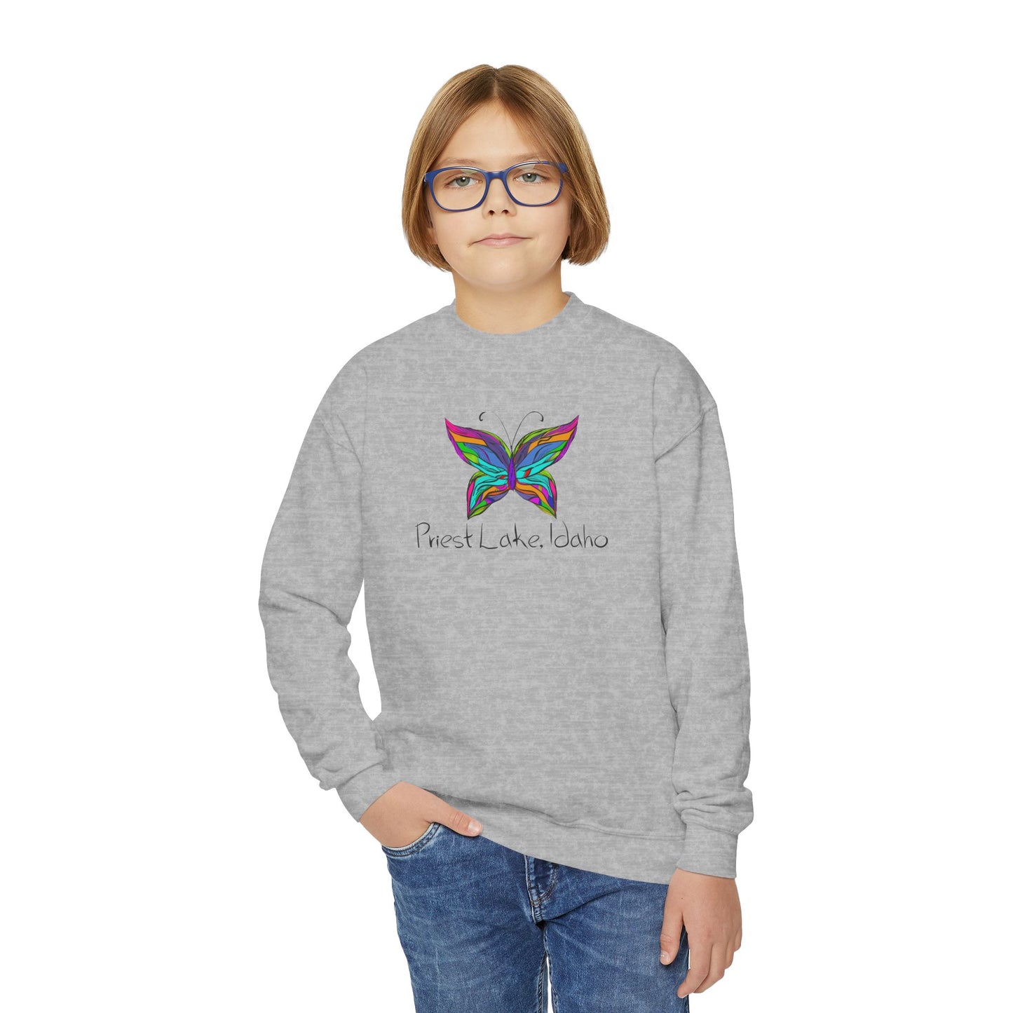 Priest Lake Butterfly Youth Crewneck Sweatshirt