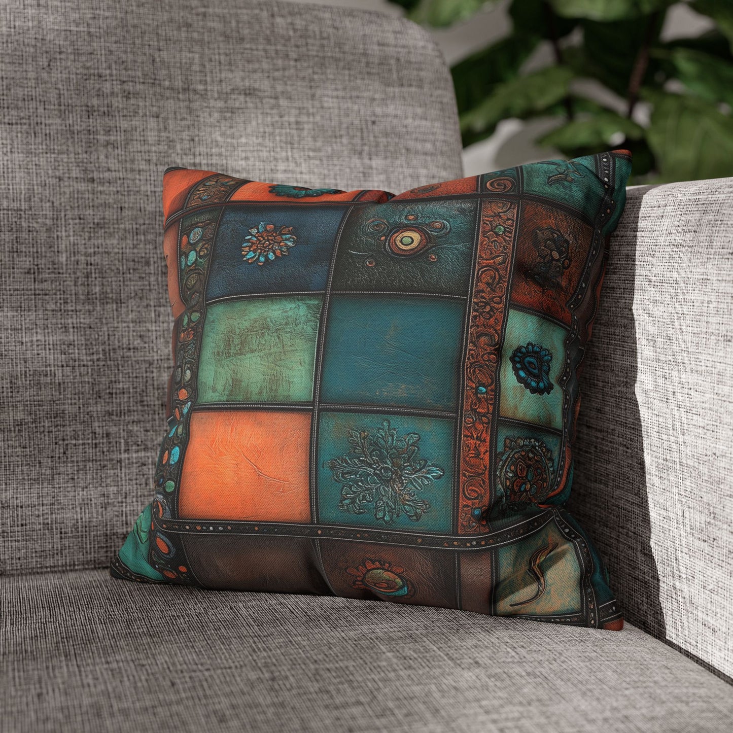 Leather Tile Symphony - Square Polyester Pillowcase