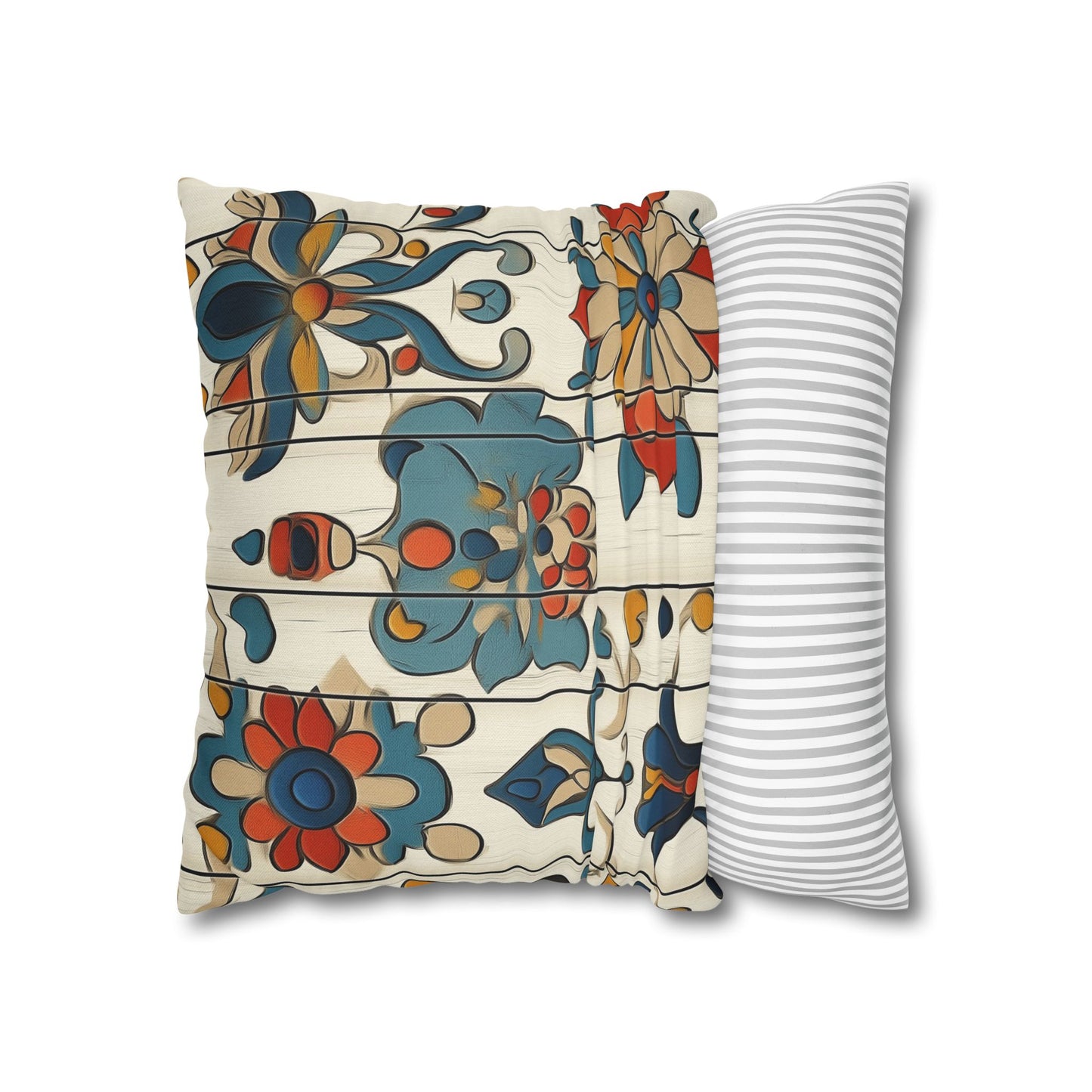 Vibrant Folk Blooms - Square Polyester Pillowcase