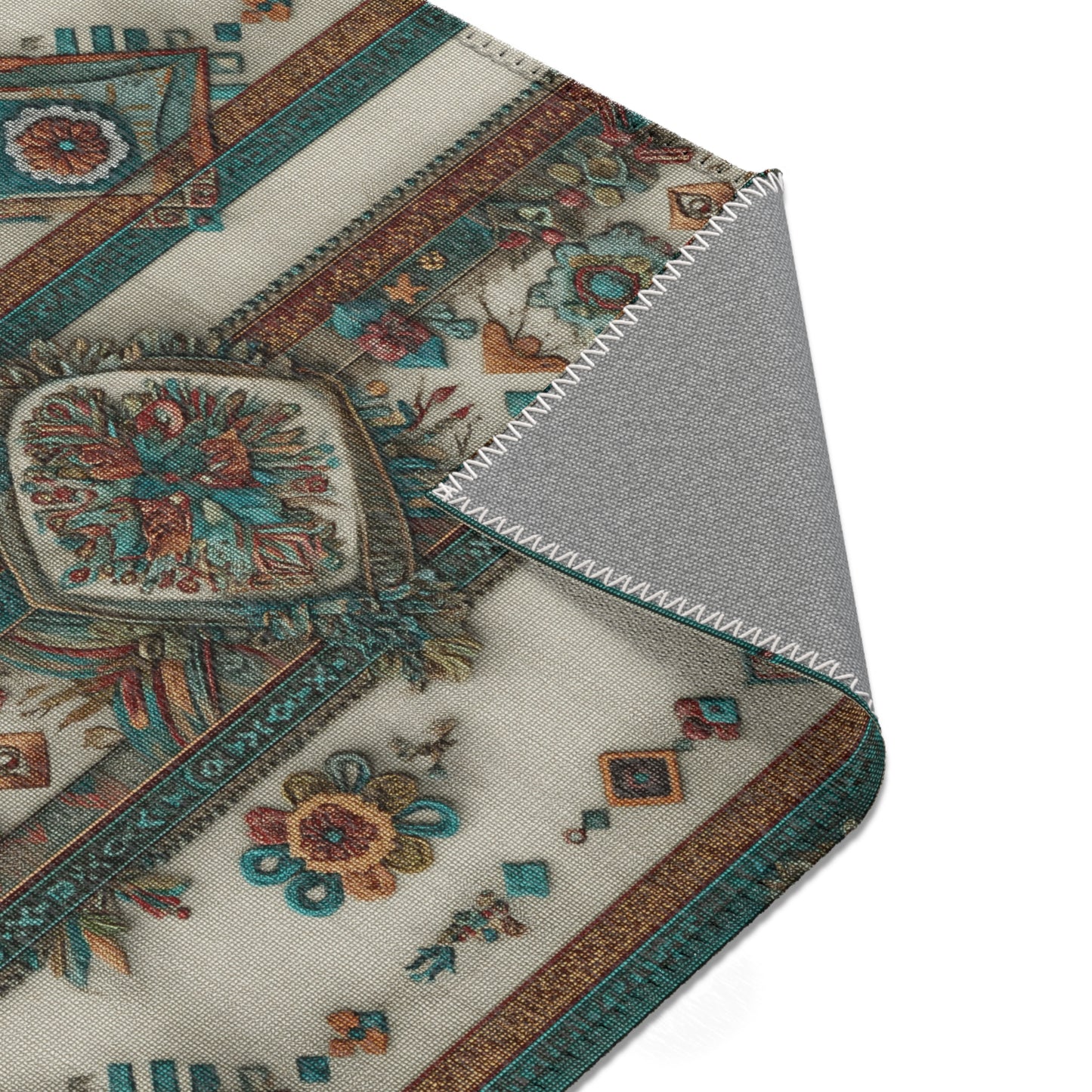 Vintage Boho Stripe Area Rug — Teal & Rust Floral Tribal Runner